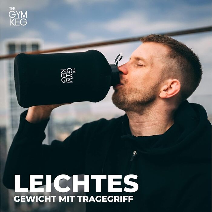 Гімнастична пляшка для води Gym Keg 2.2L з сумкою та ручкою. Спортивна пляшка для фітнесу, йоги, екологічна, BPA Free (Чорний Stealth)