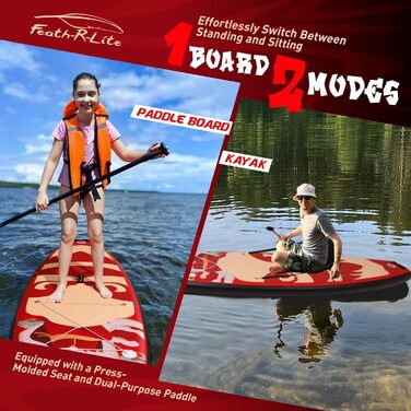 Надувна SUP-дошка FEATH-R-LITE 11' для дорослих з ручним насосом, веслом 2 в 1, сидінням, фіксатором, сухим мішком і водонепроникним чохлом для телефону, універсальна дошка для веслування стоячи