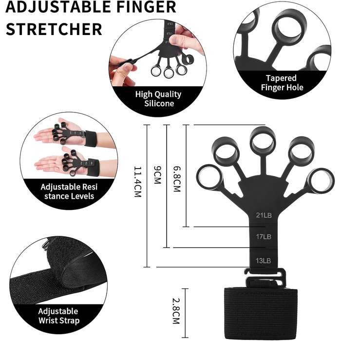 Набір для тренування сили хвата SOLUAME (7 шт.): підручники для пальців, м'ячик для стискання, кільце, регульовані підручники для підручників