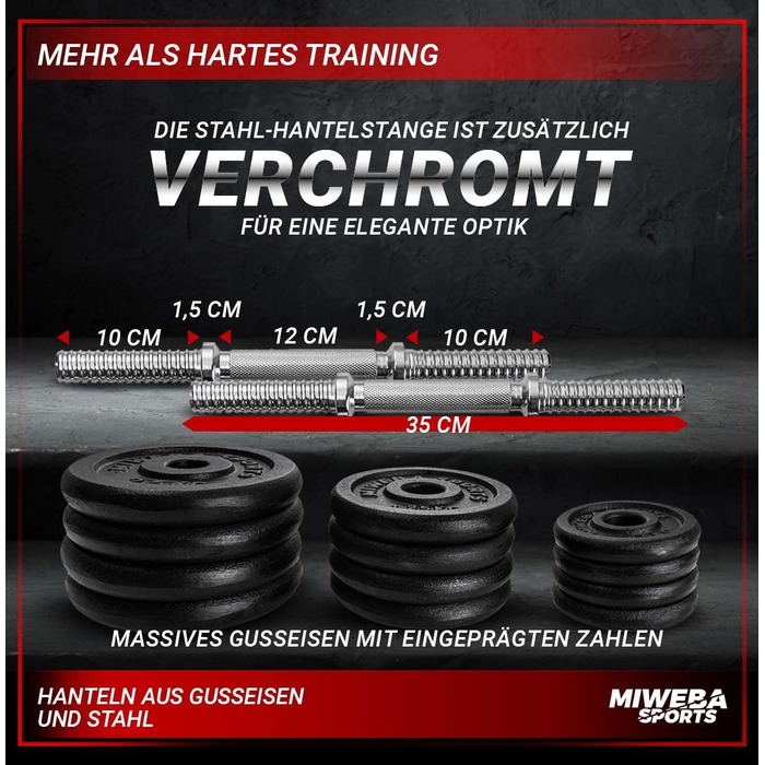 Гантелі Miweba Sports MKH120 20 кг з кейсом, чавунні, для жінок і чоловіків, ергономічна ручка