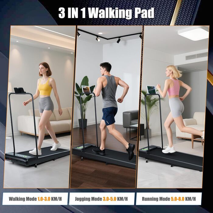 Біговий доріжка AiQInu для дому, 2.5HP, Walking Pad з пульт дистанційного керування, LED-дисплеєм та Bluetooth, регульований стіл для дому та офісу, швидкість 2-8 км/год (110*46*96 см)