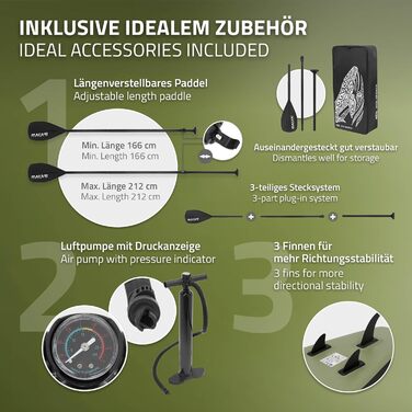 Надувна SUP-дошка ECD Germany 305-380 см, до 150 кг, комплект із сидінням для каяка, сумкою та веслом, різні моделі