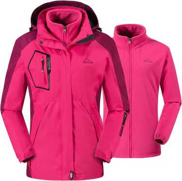 Жіноча 3-в-1 зимова куртка: водонепроникна, вітрозахисна, з флісовою підкладкою та знімним капюшоном, рожевого кольору