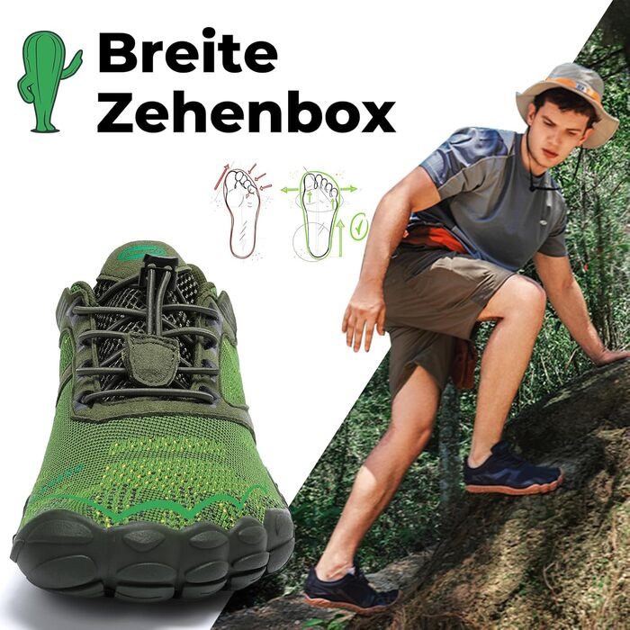 Чоловічі та жіночі трейлраннінг кросівки SAGUARO Barfußschuhe (Zero-Drop) 36-48 EU, Зелений