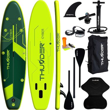 Надувна SUP-дошка THUNDER 320/365 см, зелена, антиковзка, PVC, з помпою, рюкзаком та регульованим веслом – ідеальна для заміни каяка або понтона