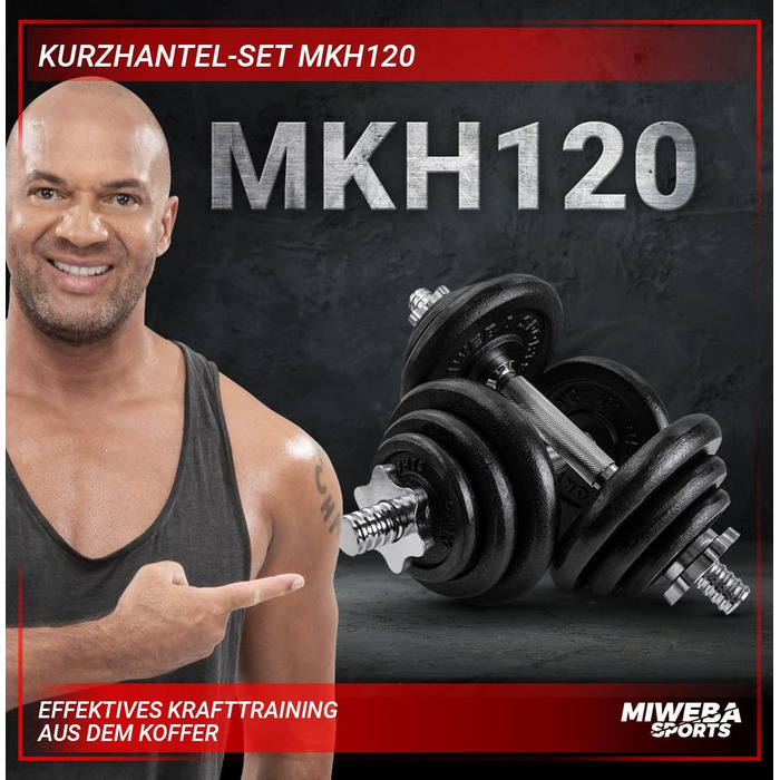 Гантелі Miweba Sports MKH120 20 кг з кейсом, чавунні, для жінок і чоловіків, ергономічна ручка