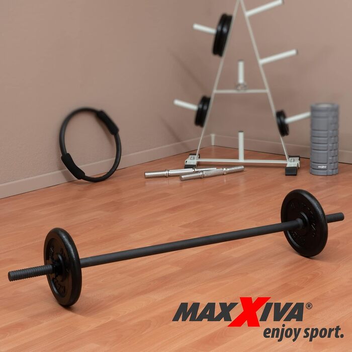 MAXXIVA Штанга 120 см для силових тренувань, чорна, хромована, зіркові замки, для бодібілдингу, фітнесу та важкої атлетики