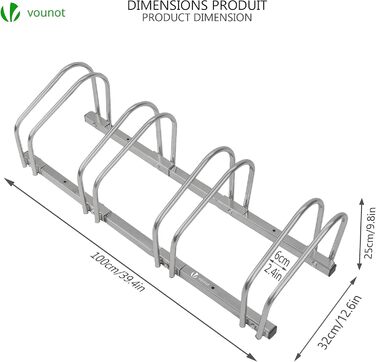 Підставка для велосипедів Vounot на 5 велосипедів, для підлоги та стіни, срібна