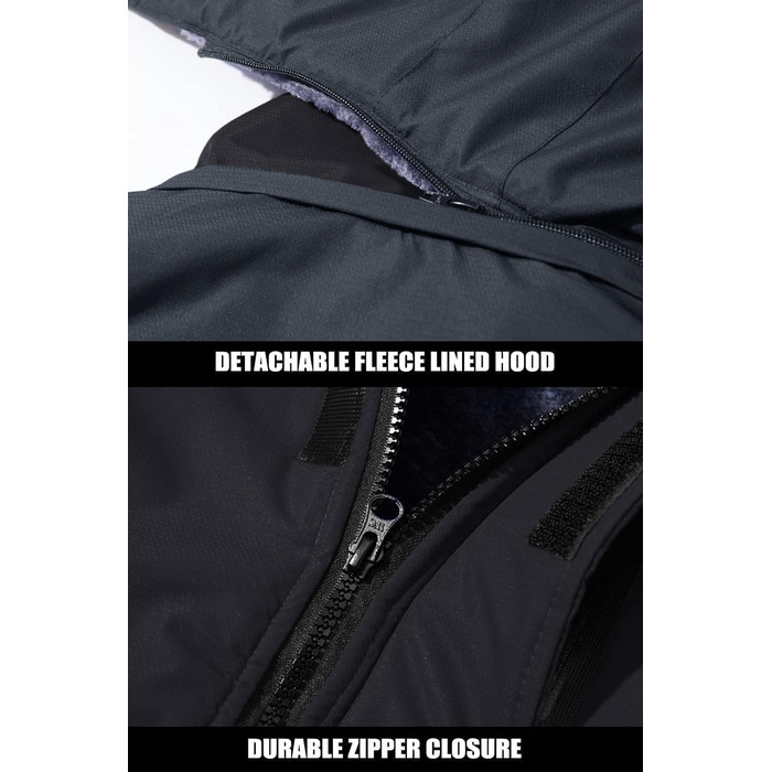 MAGCOMSEN Куртка зимова чоловіча тепла з підкладкою, водонепроникна, для катання на сноуборді та лижах, туристична, робоча знімною капюшоном (Чорно-сірий, XL)