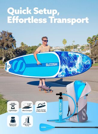 Надувна SUP-дошка SLOOSH 320 см з веслом, аксесуарами, рифленим EVA-покриттям, легкою сумкою і насосом для підлітків та дорослих