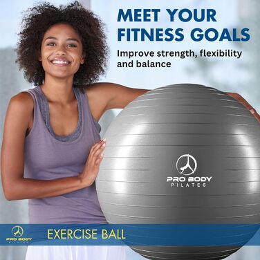 Пілябольний м'яч ProBody Pilates Ball для фітнесу, йоги, реабілітації, вагітності (85 см, срібний)