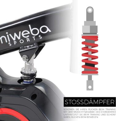 Велотренажер Miweba Sports MS300 для дому, 13 кг маховик, до 100 кг, амортизатор, тримач для планшета, транспортні ролики, регулювання, ергометр, спін-байк чорний