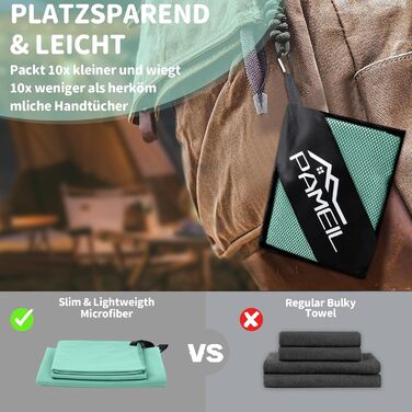 Набір з 3 рушників з мікрофібри (160x80 см + 2 шт по 80x40 см), швидковисихаючі, для подорожей, спортзалу, сауни (м'ятно-зелені)