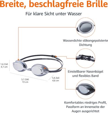 Окуляри для плавання Amazon Basics унісекс, срібні дзеркальні лінзи