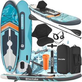 Надувна SUP-дошка tectake® з насосом, сидінням, веслом, фіннами, рюкзаком, до 200 кг, для водного спорту та падлінгу