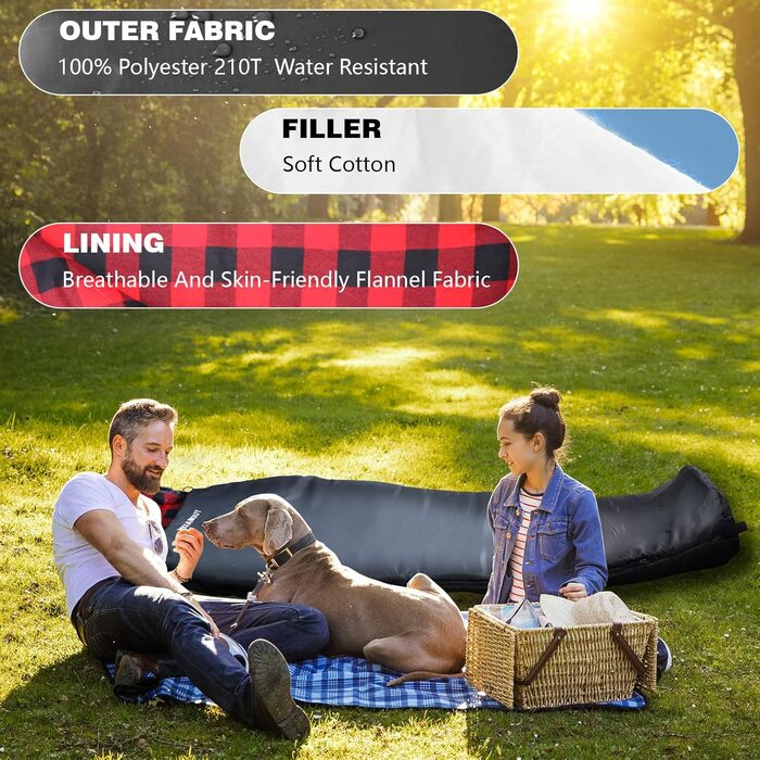 Спальний мішок WKFAMOUT Mumienschlafsack Outdoor -12°C-0°C, 500GSM, фліс, 3-4 сезони, для дорослих та дітей, чорний