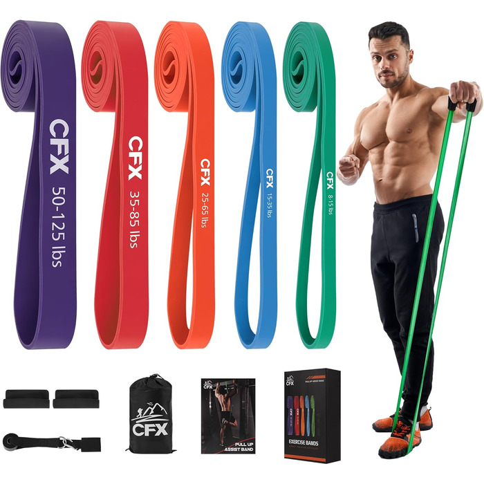 Фітнес гумки CFX: 8 шт. з дверним кріпленням, сумкою та інструкцією для фітнесу, розтяжки, йоги та силових тренувань
