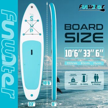 Надувний SUP Борд FunWater 320CM – Комплект для Сапбордингу: Весло, Рюкзак, 3 Ласти, Насос, Леєра. Підходить для початківців та досвідчених. 10' 6 – Оранжевий/Білий