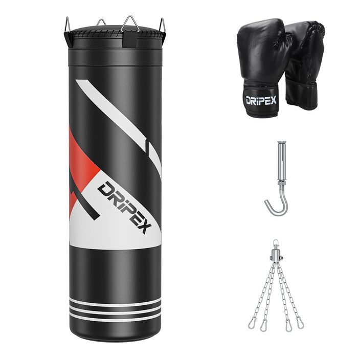 Боксерський мішок Dripex з наповнювачем, важкий підвісний боксерський мішок, комплект з міцним сталевим ланцюгом на 360° та боксерськими рукавичками для тренувань кікбоксингу, фітнесу, MMA