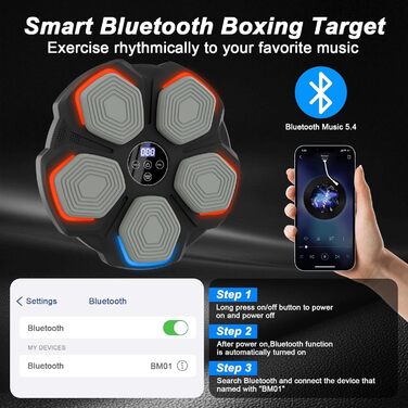 Музична боксерська машина – розумна боксерська машина з LED-підсвіткою, боксерськими рукавичками, 8 режимів швидкості та функцією підрахунку, настінна боксерська машина з музикою для дітей та дорослих (35*35 см)