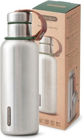 Термос-бутилка BLACK+BLUM Olive 500 мл, вакуумна, нержавіюча сталь, 12 годин гаряче, 24 години холодне, 100% герметична, BPA-free, ретро-дизайн