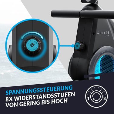 Bluefin Fitness Blade FIT: Гребний тренажер, сумісний з Kinomap, складаний, з LCD-консолью та мобільним додатком