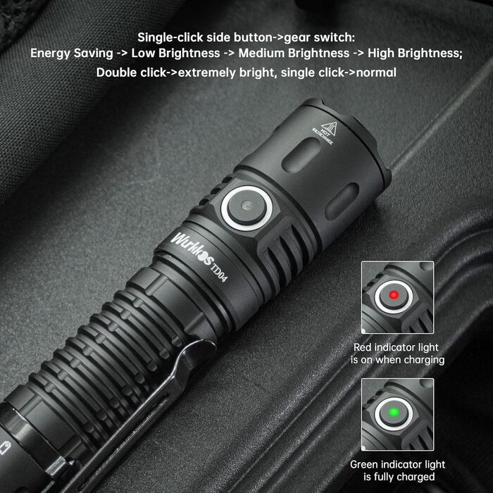 Тактичний ліхтарик Wurkkos TD04 3000 Люмен: LED, перезарядна, 8 режимів, IP68, водонепроникний, для активностей на відкритому повітрі та в приміщенні