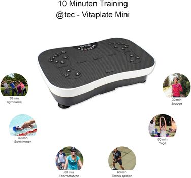 Вібраційна платформа @tec Vitaplate Mini для фітнесу, 99 рівнів, дисплей, пульт, тренажер для пресу, ніг і сідниць, з пульсоксиметром на палець