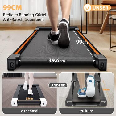 Walking Pad: Компактний біговий тренажер для дому та офісу, 2.5 PS, регулювання нахилу, чорний