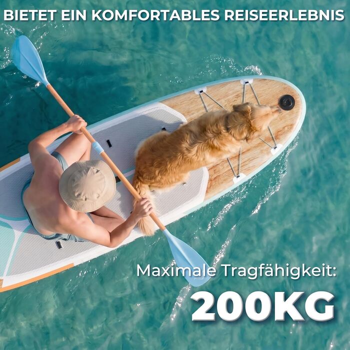Надувний SUP-борд JUMMICO 320x80x15 см з каяком, веслом та аксесуарами до 160 кг, м'ятний з деревним малюнком