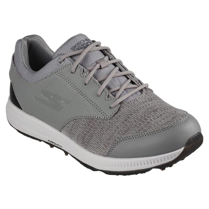 Чоловічі гольф-туфлі Skechers Elite 5 Range Relaxed Fit Waterproof з шипами, 40 EU, сірий синтетичний матеріал, біла окантовка