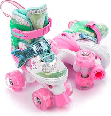 Дитячі ролики Kinder з LED-підсвіткою та регульованим розміром – ретро ролики для підлітків – багатокольорові диско ролики Quad Skates - Roll ab! (S 30-33, Mermaid)