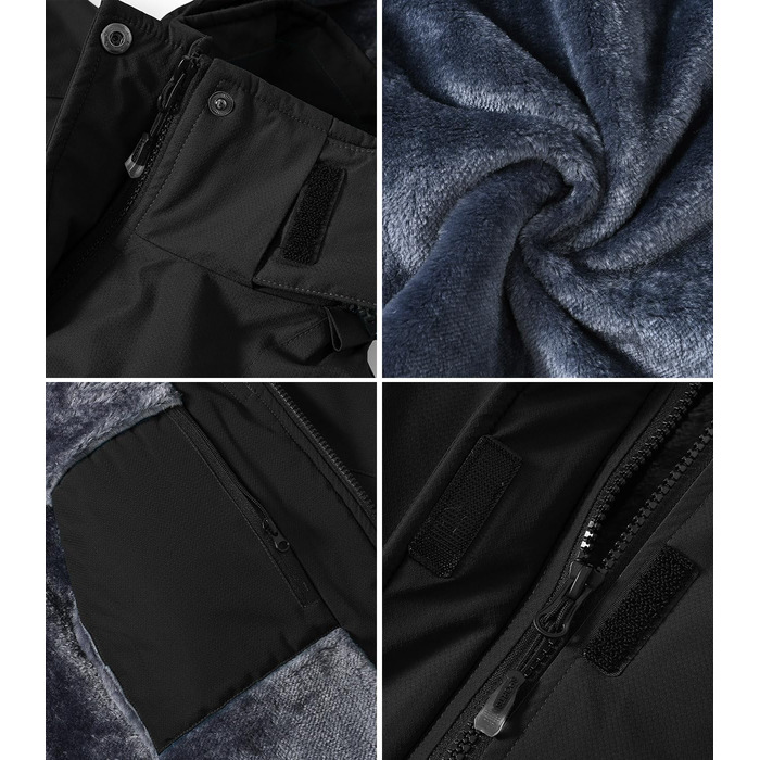 Daen Outdoor Зимова куртка: вітронепроникна, водонепроникна Softshell з флісовою підкладкою, для катання на лижах, функціональна, знімний капюшон (XXL, Чорний)