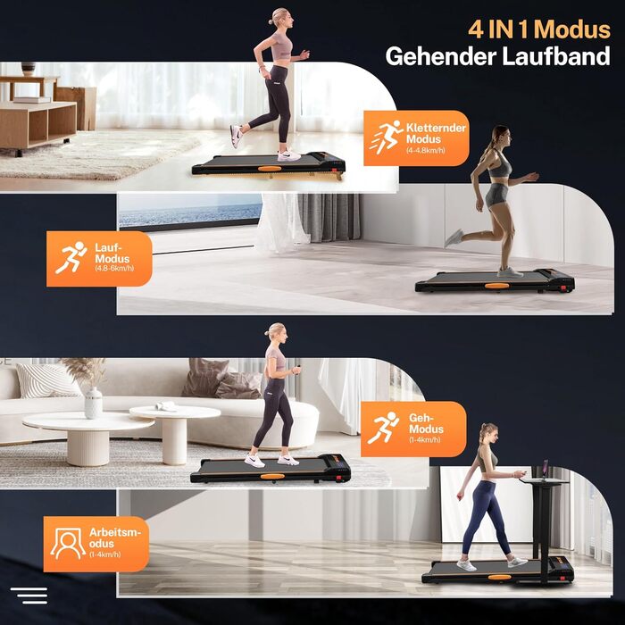 Walking Pad: Компактний біговий тренажер для дому та офісу, 2.5 PS, регулювання нахилу, чорний