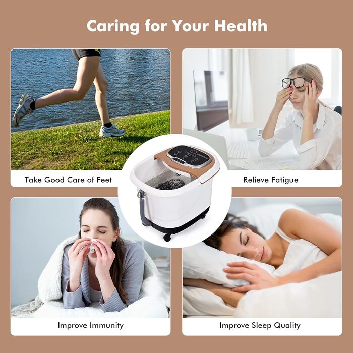 Електрична ванна для ніг RELAX4LIFE з масажем, таймером 10-60 хв, температурою 35-48°C, роликами, універсальними колесами з гальмами, функцією нагріву та душу, коричнева