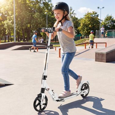 COSTWAY Розкладний електросамокат для дітей та дорослих, білий. Самокат з дзвінком, підніжкою, вантажопідйомністю 100 кг та ременем для перенесення
