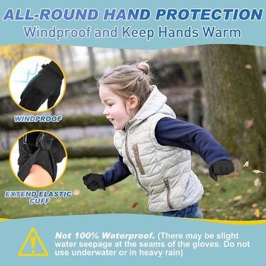 Рукавички для дітей Sukeen Softshell, теплі велосипедні рукавички, вітронепроникні, антиковзні, для їзди на конях, спортивні, для хлопчиків та дівчаток (L, чорний)