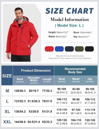 Водонепроникна зимова куртка Voqeen для чоловіків, тепла сноуборд куртка з капюшоном, вітрозахисна Outdoor куртка з термо функцією, Softshell Windbreaker для туризму, червона, XL