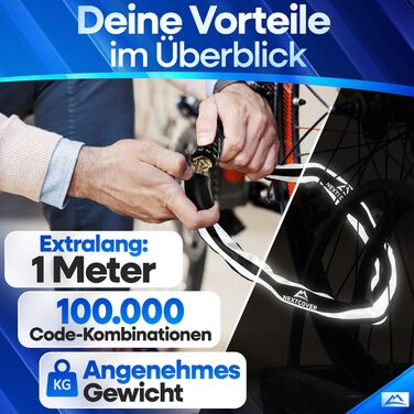 NEXTCOVER® Замки для велосипедів LockPro з кодовим замком - Оригінал - [SAFESECURE] Високий рівень безпеки | 5-значний код, сталевий замок для велосипеда | Замок для електровелосипеда | Кетловий замок (відбиваючий)