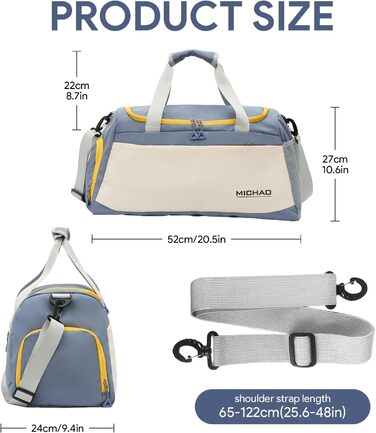 Спортивна сумка для жінок, велика, XL, 52x24x27 см, для спортзалу, подорожей, вихідних, клініки (біла)