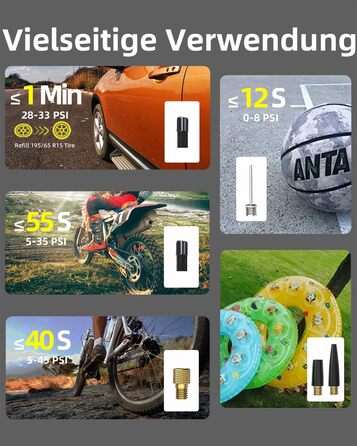 Електричний міні-компресор yanace 12000mAh, 150 PSI, портативний акумуляторний насос для авто, велосипедів і мотоциклів з манометром, ліхтариком та USB-C