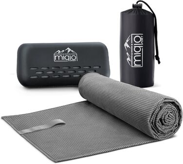 Рушник Miqio Sport з мікрофібри, структурований, ультралегкий та швидковисихаючий | для спорту, відпочинку, подорожей | 90 x 200 см, темно-сірий + коробка