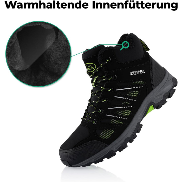 Черевики для ходьби Softshell для жінок та чоловіків, зимові, утеплені, чорно-зелені (38 EU)