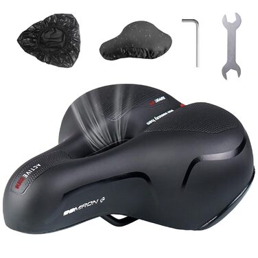 Зручний велосипедний сідло, гелевий, широкий, м'який, дихаючий, амортизуючий, ергономічний велосипедний сідло з водонепроникною кришкою та інструментами для встановлення, 26 * 21.5 см (Червоний)