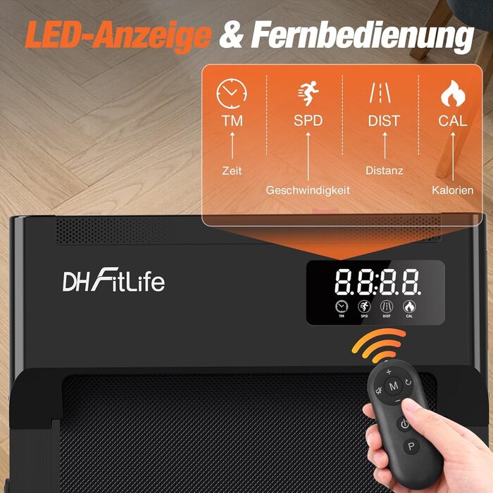 DH FitLife 2026 Walking Pad: Безшумне ходункове тренажерне обладнання з регулюванням нахилу до 6% | Для дому та офісу | З керуванням через APP | TÜV geprüft