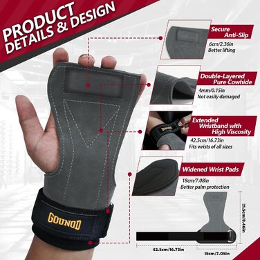 Напульсники для тяги AOTWAN з міцної шкіри, для бодібілдингу та фітнесу, захист зап'ястя, для жінок та чоловіків (сірий)