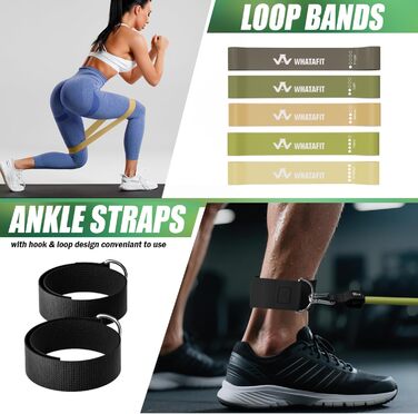 Набір еластичних стрічок WHATAFIT для фітнесу, силових тренувань та реабілітації. 16 рівнів опору, з дверним кріпленням, ручками та сумкою. Для чоловіків та жінок.