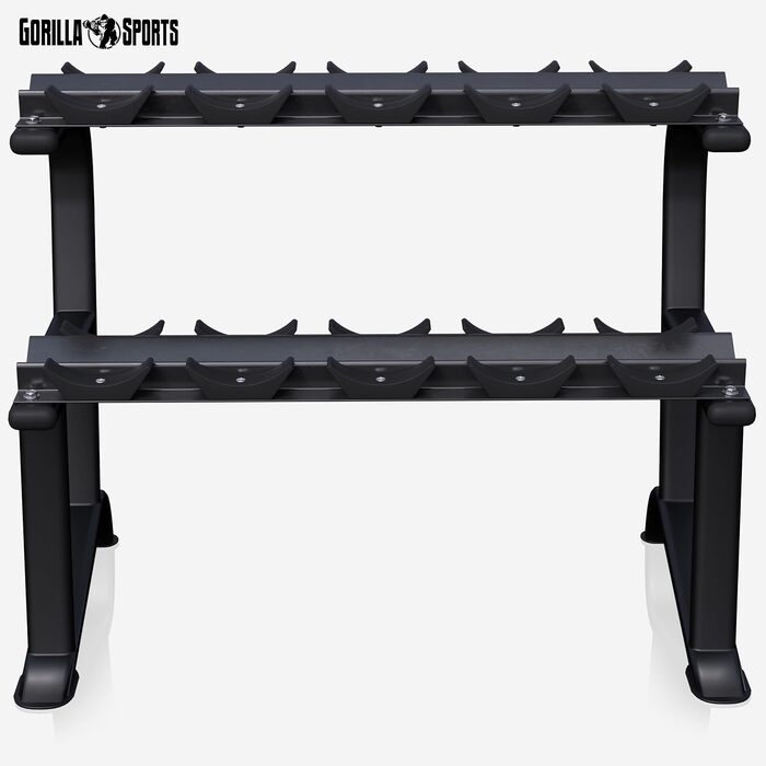 Стійка для гантелей GORILLA SPORTS, 2-рівнева, 121x65x100 см, до 250 кг, сталева, підставка для гантелей, органайзер для гантелей
