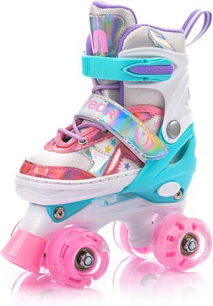 Дитячі ролики Kinder з LED підсвіткою та регульованим розміром – ретро ролики для підлітків – багатокольорові диско ролики Quad Skates - Roll ab! S 30-33 Lunar