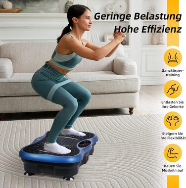Вібраційна платформа EVOLAND з 5 програмами тренувань, Bluetooth, стрічки опору для всього тіла (Синій)